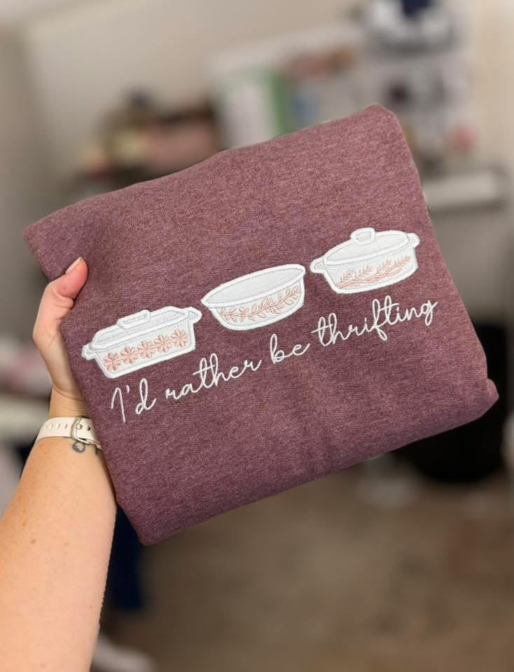 I’d Rather Be Thrifting” Embroidered Crewneck Sweatshirt