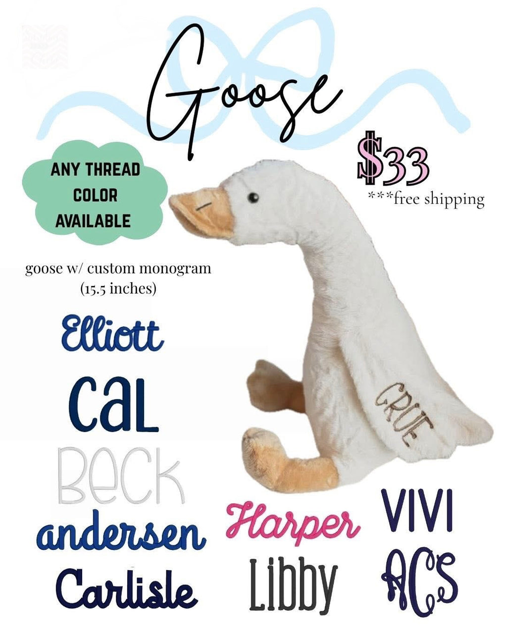 Custom Embroidered Easter Plush – Bunny or Goose PREORDER
