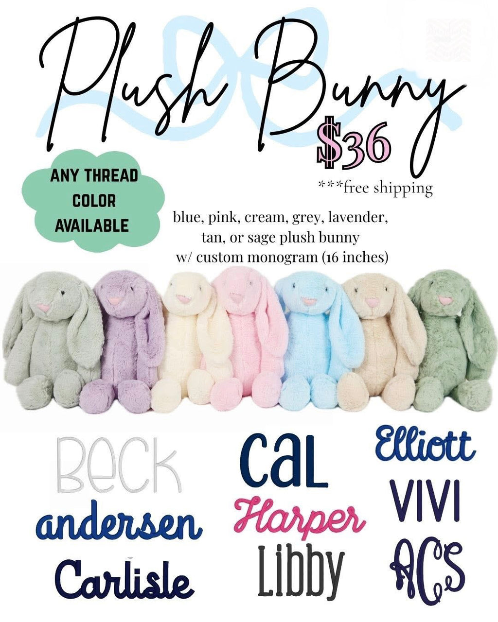 Custom Embroidered Easter Plush – Bunny or Goose PREORDER