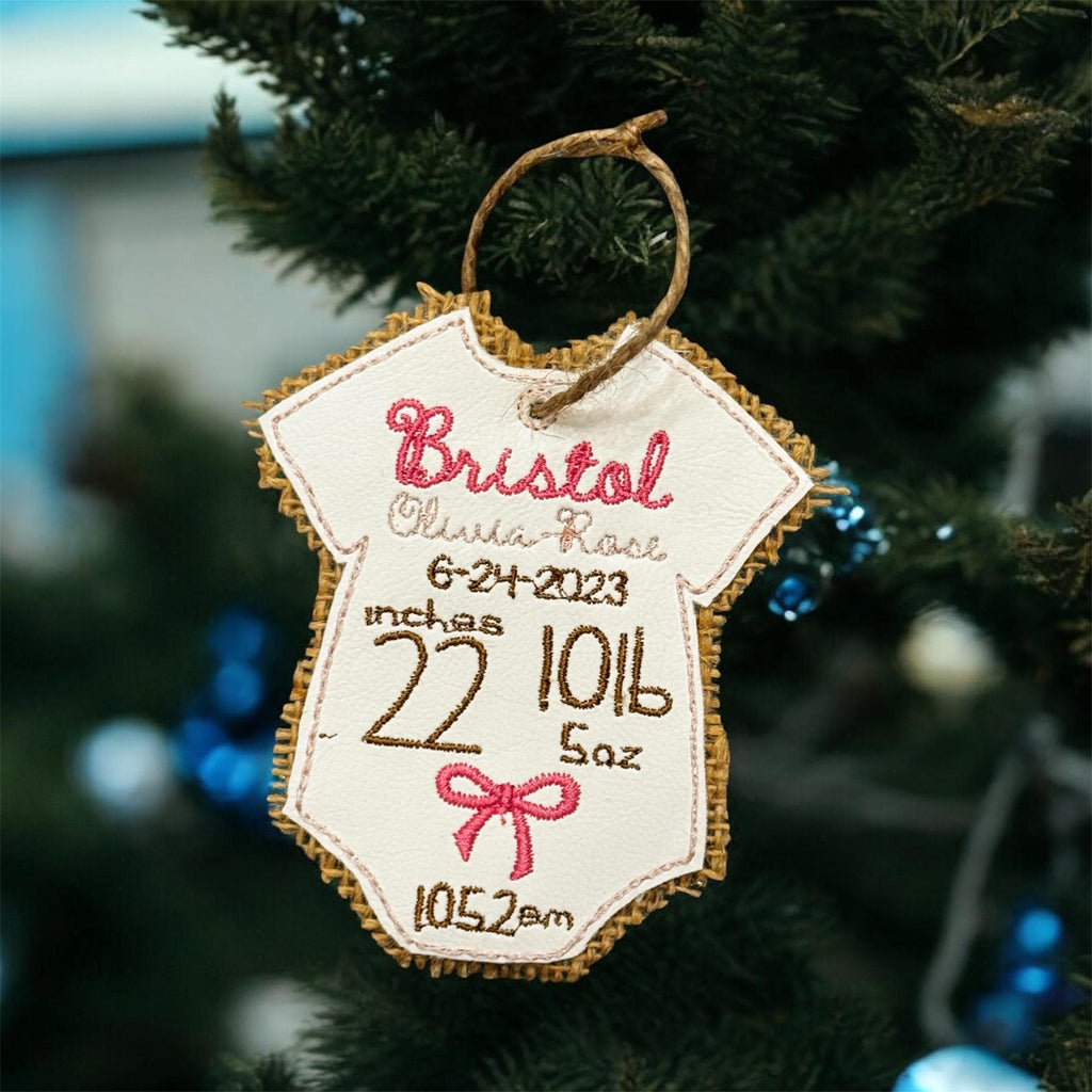 Personalized Baby Birth Stat Ornament: Embroidered Keepsake Gift