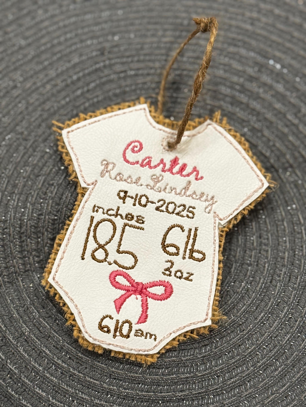 Personalized Baby Birth Stat Ornament: Embroidered Keepsake Gift