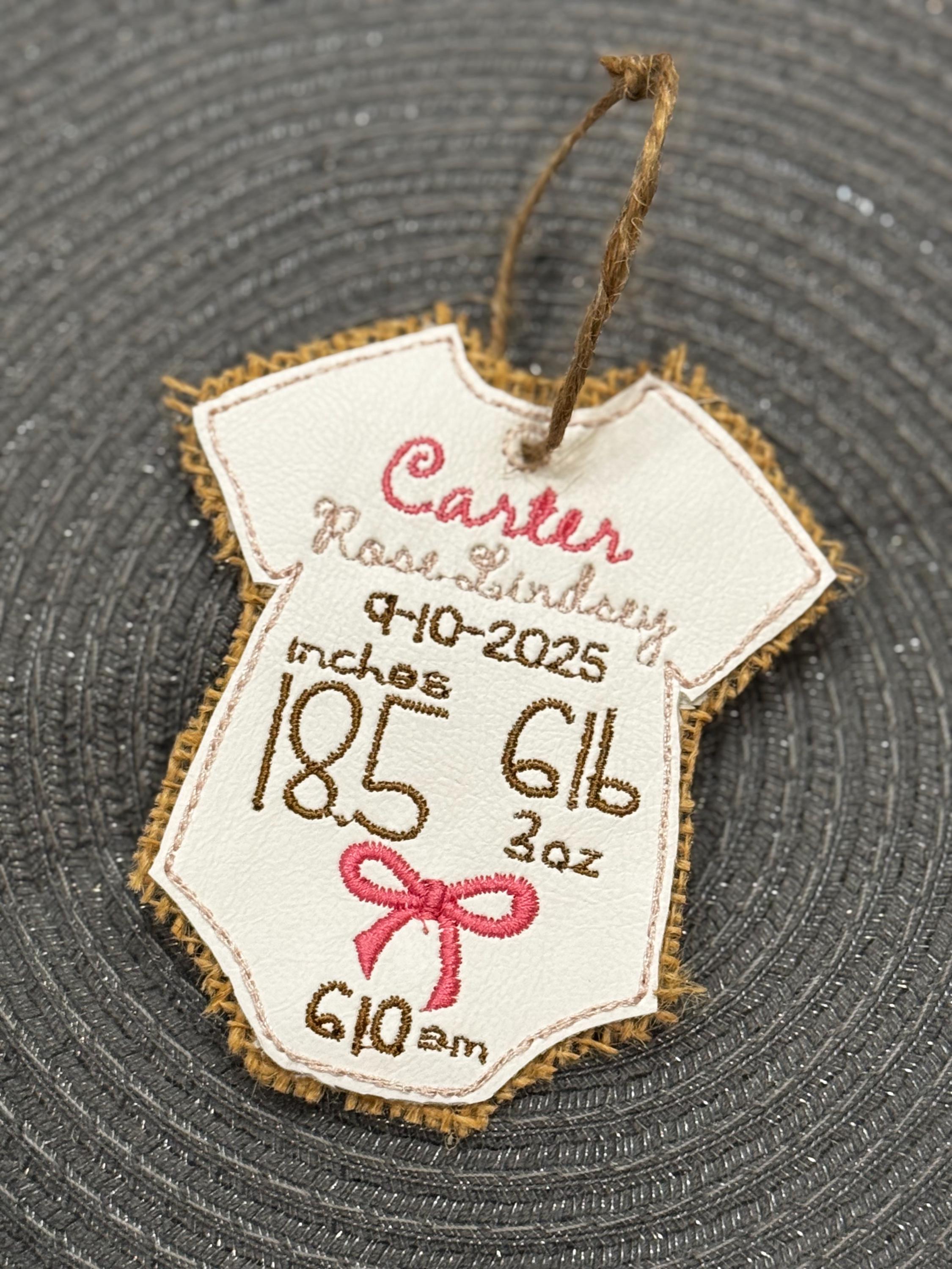 Personalized Baby Birth Stat Ornament: Embroidered Keepsake Gift