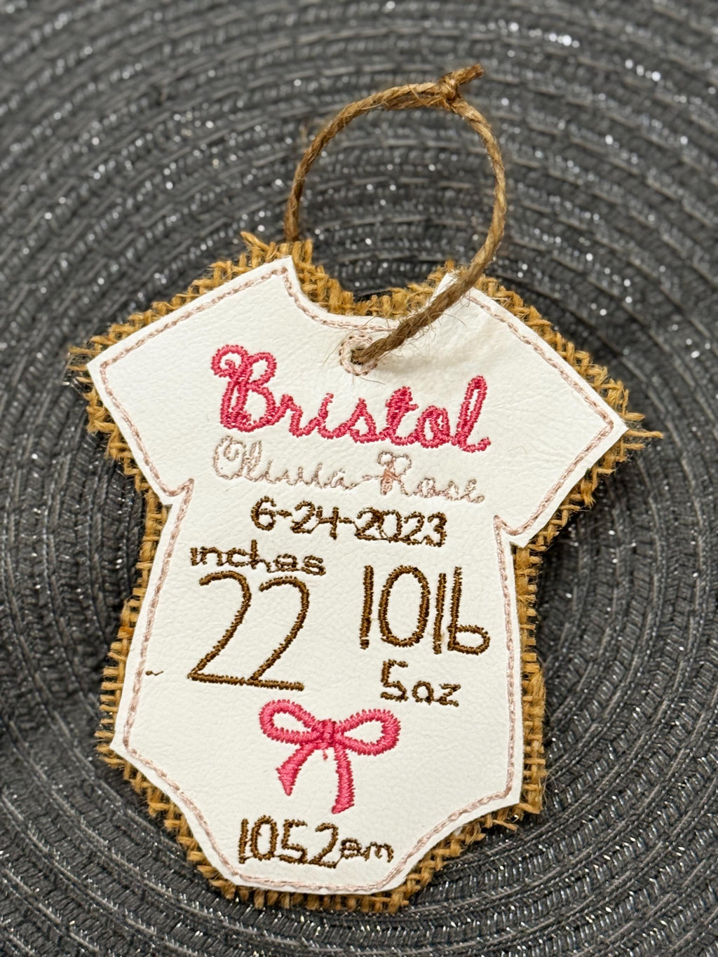 Personalized Baby Birth Stat Ornament: Embroidered Keepsake Gift