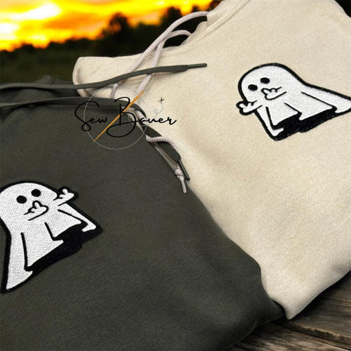 Embroidered Ghost Hoodie: Funny Halloween Couple Sweatshirt