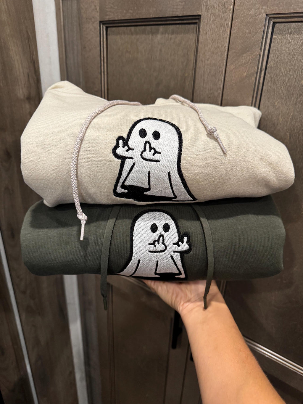 Embroidered Ghost Hoodie: Funny Halloween Couple Sweatshirt