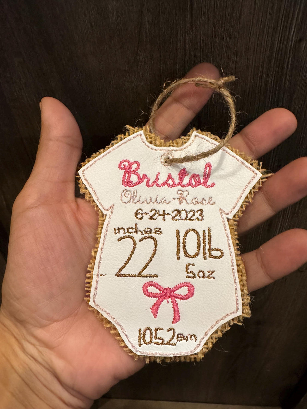 Personalized Baby Birth Stat Ornament: Embroidered Keepsake Gift