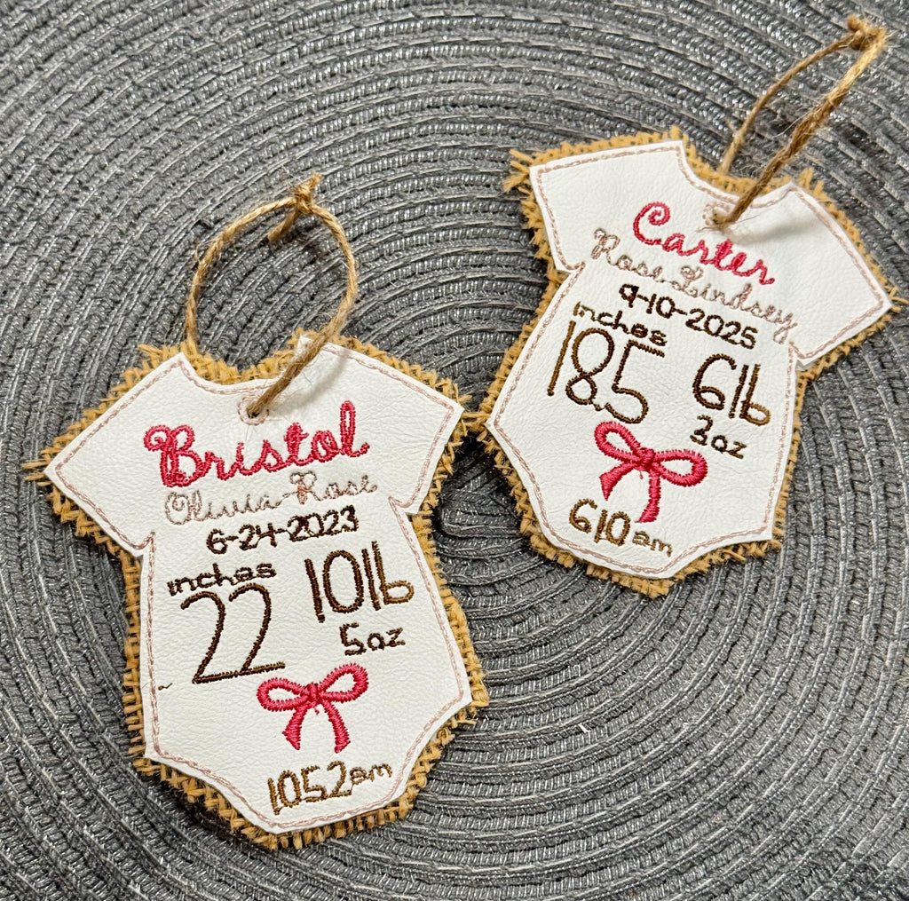 Personalized Baby Birth Stat Ornament: Embroidered Keepsake Gift