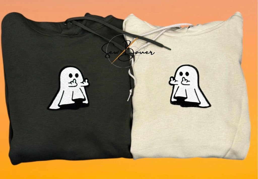 Embroidered Ghost Hoodie: Funny Halloween Couple Sweatshirt