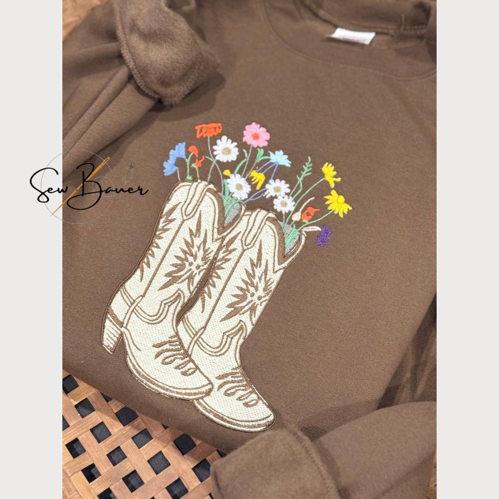 Embroidered Cowgirl Boots Sweatshirt | Western Floral Crewneck