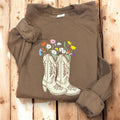 Embroidered Cowgirl Boots Sweatshirt | Western Floral Crewneck