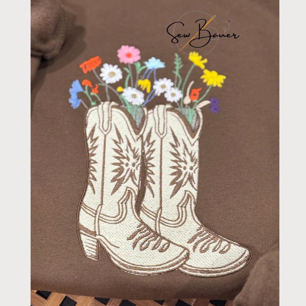 Embroidered Cowgirl Boots Sweatshirt | Western Floral Crewneck